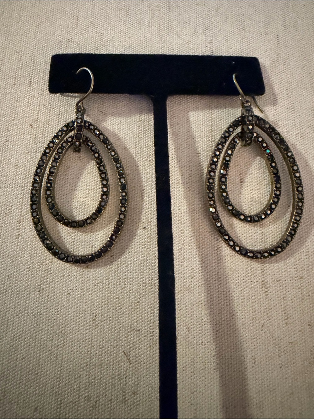 Chloe + Isabel Black Crystal Double Oval Drop Earrings